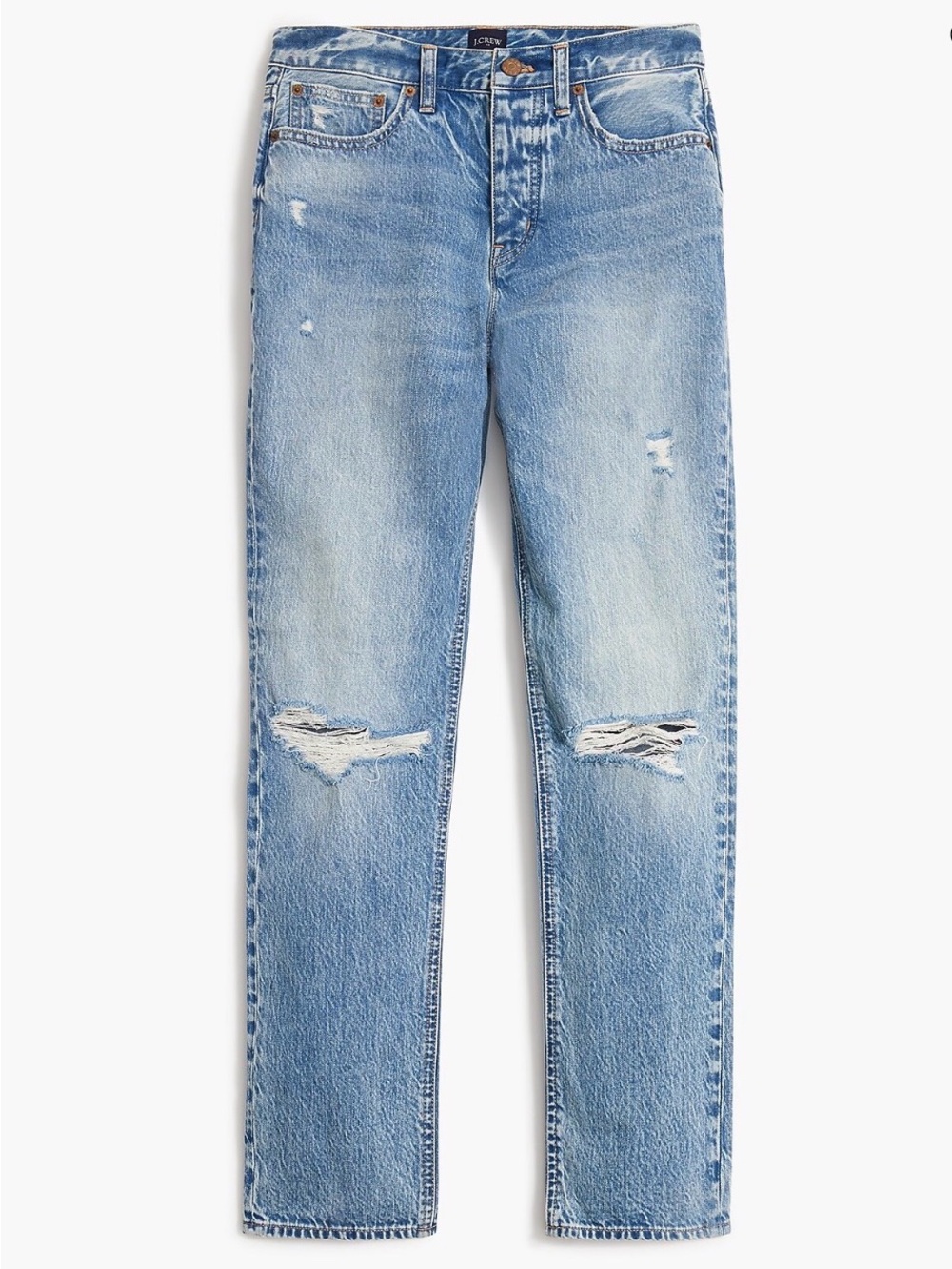 J. Crew Light Blue Distressed Straight-Leg Jeans